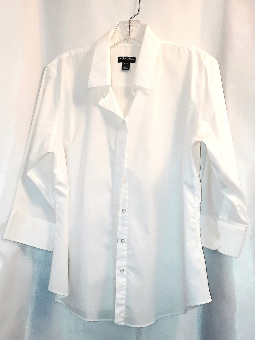 Kirkland Signature White Button-Up 3/4 Sleeve Shirt Womens XL